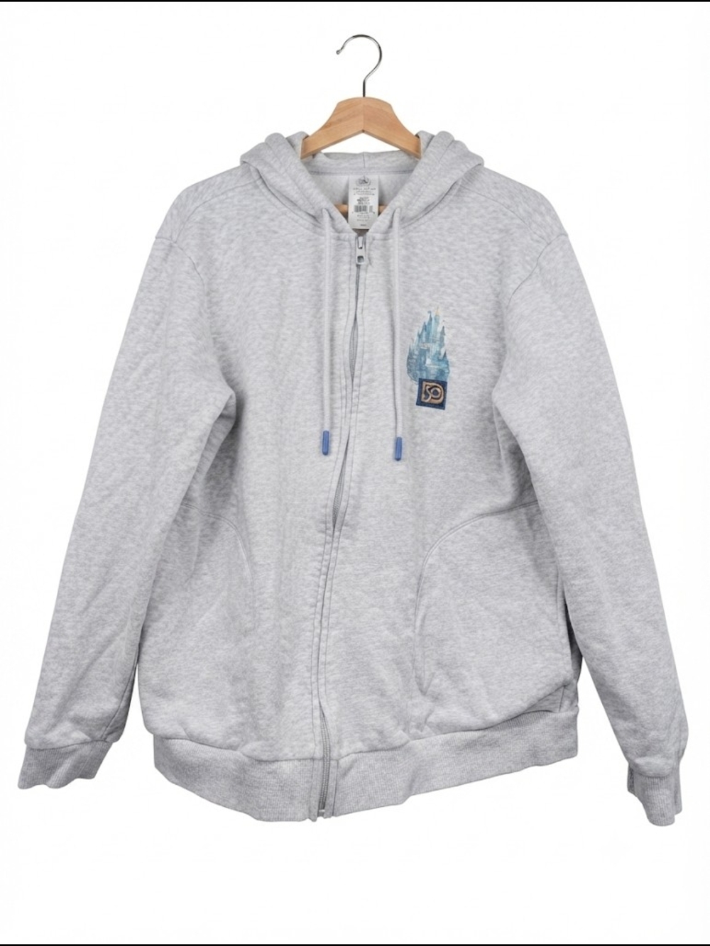 Disney Light Gray Full-Zip Hoodie with Blue Accent